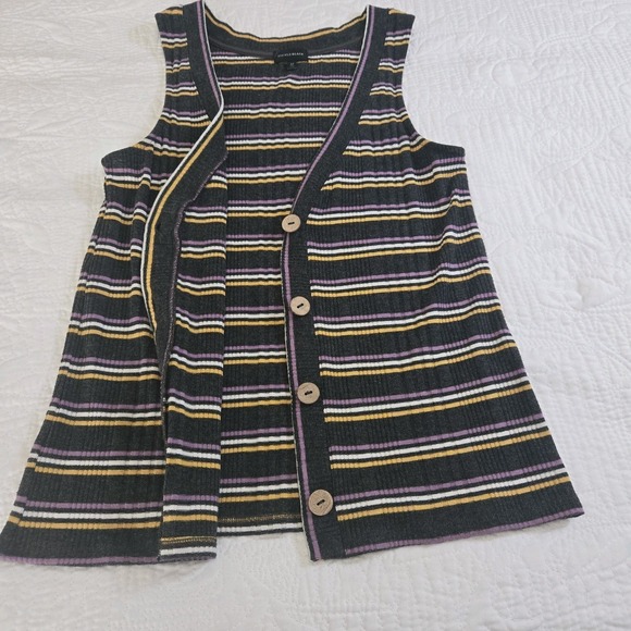 Buckle Black Womens Vest Top Button Purple‎ Yellow Striped 90s Y2K Preppy Medium - Picture 6 of 11